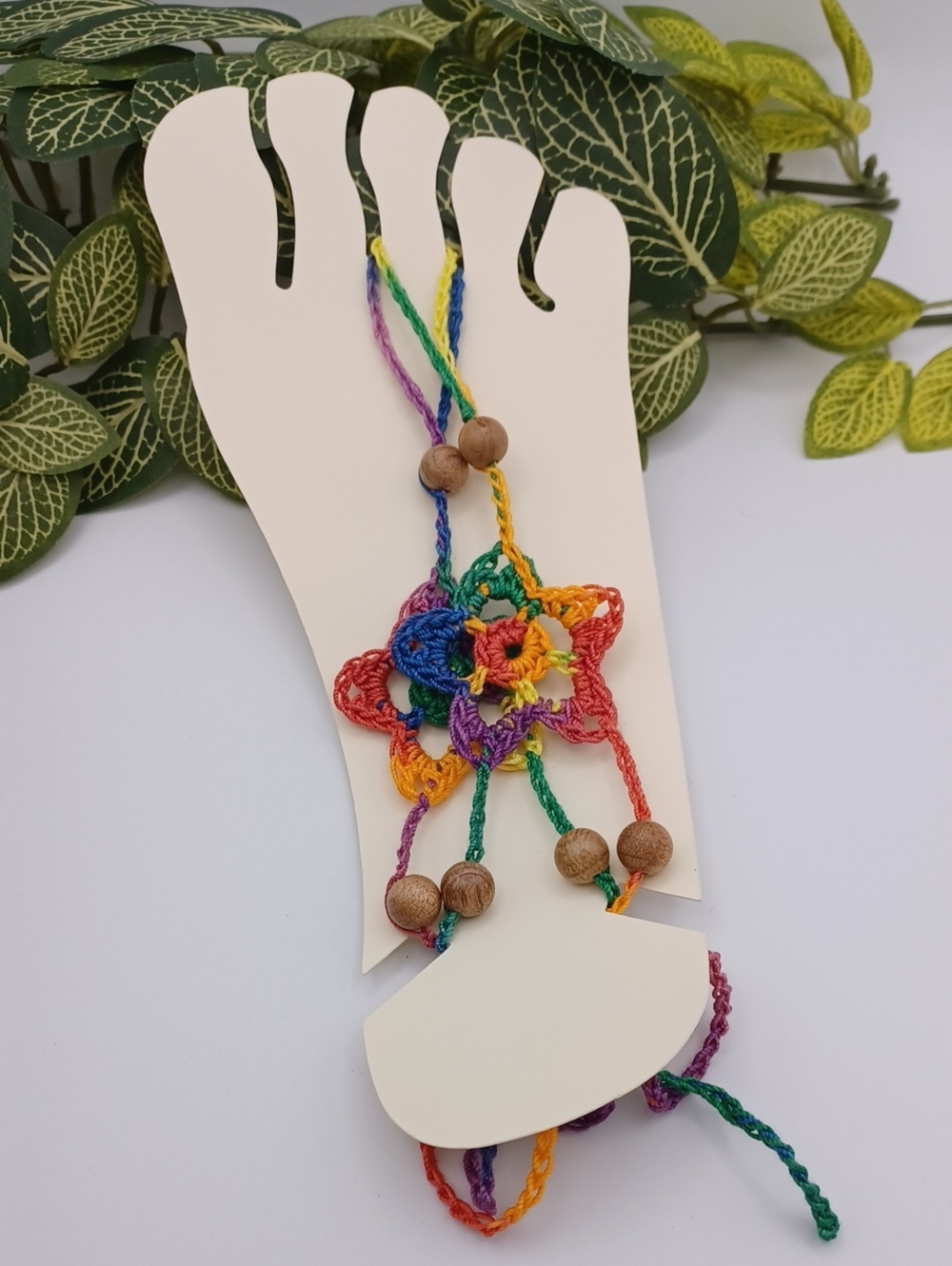Handmade Crochet Flower Barefoot Sandals in Rainbow